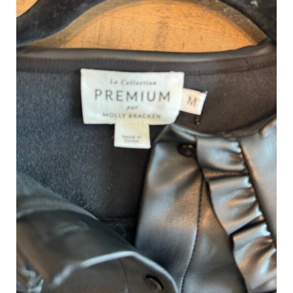 Molly Bracken Premium Faux Leather Puff Sleeve Ruffle Collar Blouse | M - Picture 5 of 7